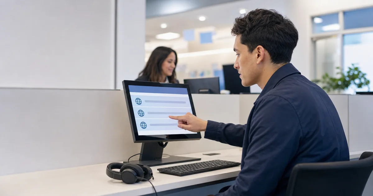 Learner choosing a written test language at a driver licensing computer with headphones available
