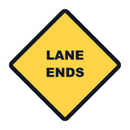 Lane Ends warning road sign